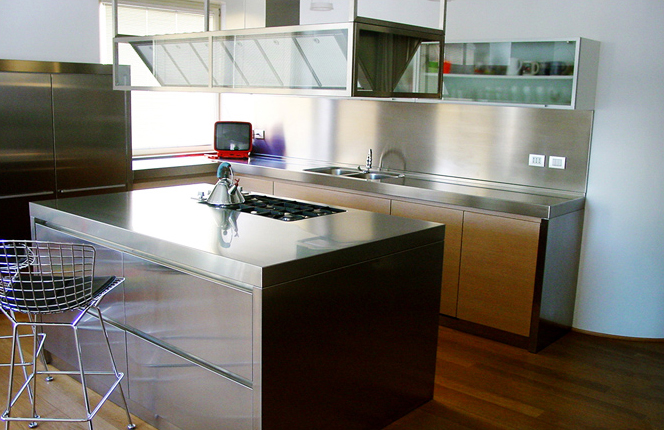 Stainless steel and oak kitchen